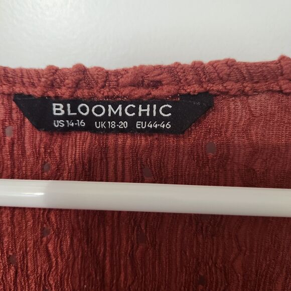 Woman's Blouse 14/16 Lantern Sleeves Rust Fall Flowy Plus Size - Picture 5 of 10